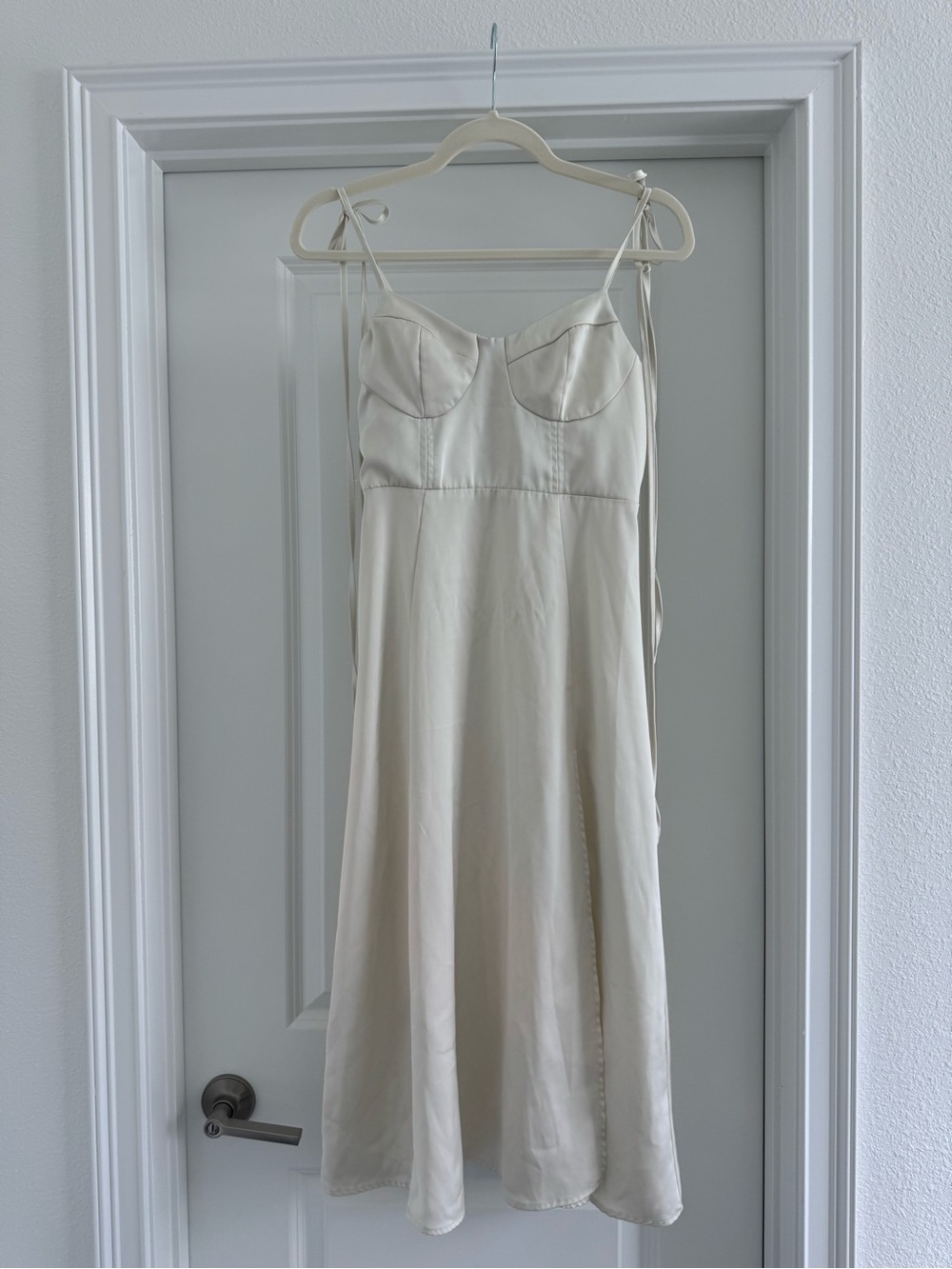 Cream Satin Slip Dress with Spaghetti Straps